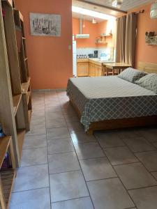 别霍港Caribbean Comfort的卧室配有1张床,铺有瓷砖地板。
