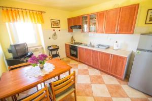 诺维格勒伊斯特拉Apartment Bencic的带木桌的厨房和带冰箱的厨房。