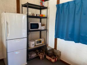 HikiSeagull voyage - Vacation STAY 43030v的厨房配有冰箱和带微波炉的架子。