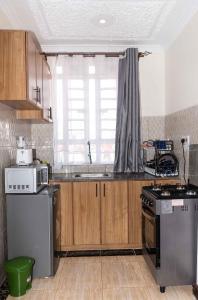 Langata RongaiSpringStone Studio Apartment Rm 19的厨房配有不锈钢用具和窗户