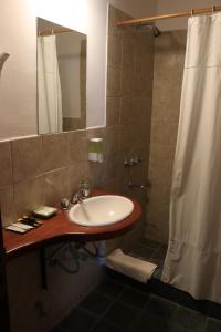 蒂尔卡拉Hotel Punta Corral的一间带水槽和淋浴的浴室