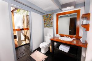 Conch Beach Cabins的一间带卫生间、水槽和镜子的浴室