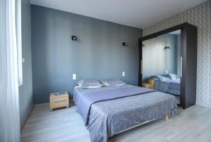阿尔比L'Ostalada的一间卧室设有两张床和大镜子