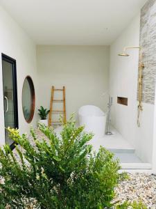 Ban Ba NganChul Boutique Villa จุล บูทิค วิลล่า的带浴缸和植物的浴室