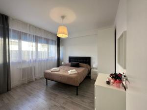 比萨Appartamento VN House的一间卧室设有一张床和一个大窗户