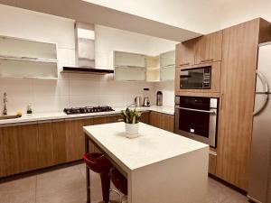利马SKY OF MOON的厨房配有白色的柜台和冰箱。