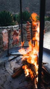 ChañarmuyoChañarmuyo Casa de Huéspedes的烤火,里面放一些肉