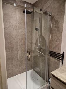 WichmondB&B gewoon Prins的浴室里设有玻璃门淋浴