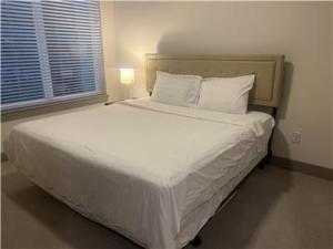 休斯顿Resort-Style Apartments near The Galleria的卧室配有一张带白色床单和枕头的大床。