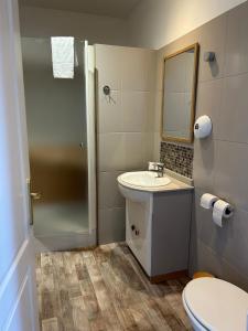 索米尔Rive Gauche的一间带水槽、卫生间和镜子的浴室