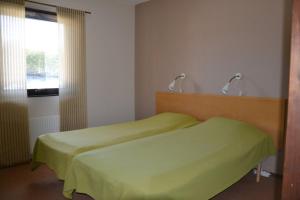 穆尔舍穆尔舍Vip酒店的一间卧室设有两张床和窗户。
