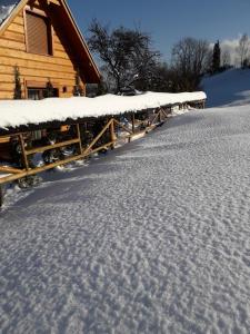 皮夫尼奇纳Domek Góralski Piwowarówka的小木屋旁的雪覆盖栅栏