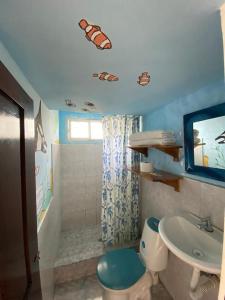 洛佩斯港海蒂旅馆的一间带水槽、卫生间和淋浴的浴室