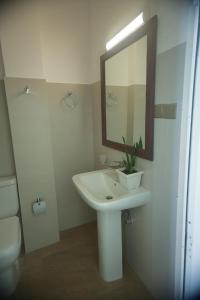 哈普特莱Tranquil Edge Villa的一间带水槽、镜子和卫生间的浴室