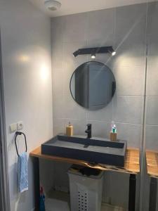 CetonCeton, La Ferté Bernard, Nogent le Rotrou Région du Perche base Normandie的浴室设有蓝色水槽和镜子