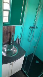 斯赫拉芬赞德dutchduochalet13的一间带水槽和玻璃淋浴的浴室