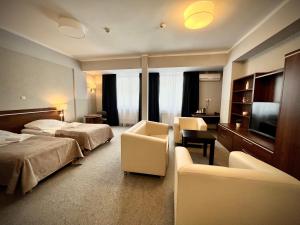 别尔斯克-比亚拉Hotel Szyndzielnia的酒店客房设有两张床和电视。