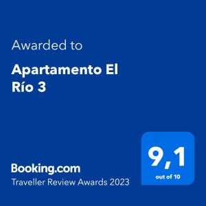 Apartamento El Río 3的证书、奖牌、标识或其他文件