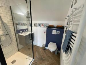普罗梅尔Gîtes d'Izel n°2的带淋浴、卫生间和盥洗盆的浴室