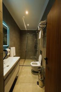 伊斯坦布尔The Kailyn Hotels&Suites Ataşehir的浴室配有卫生间、盥洗盆和淋浴。