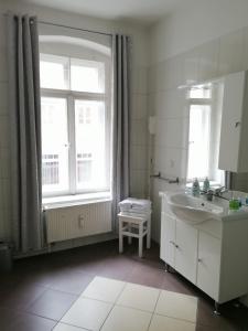 格尔利茨吉娜膳食公寓的白色的浴室设有水槽和窗户。