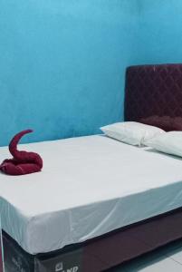SaonekRaja Ampat Sandy Guest House的床上有一条红色蛇