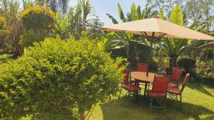 纳库鲁Homebase gardens的花园内桌椅和遮阳伞