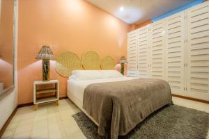 卡塔赫纳San Pedro Claver Luxury in the walled city的卧室配有一张床,墙上设有镜子