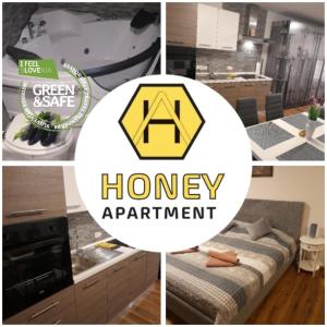 伦达瓦Honey Apartment Lendava的一本书,上面写着蜂蜜公寓的图片