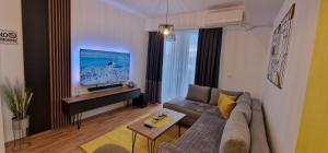 斯科普里Exclusive & Modern Apartment的带沙发和平面电视的客厅