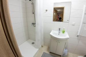 谢拉兹noclegi pokoje gościnne kwatery pracownicze Dobranocka的白色的浴室设有水槽和淋浴。