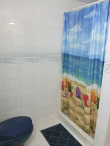 波拉马尔*Tulli Apartmentos Margarita Island*的带淋浴帘和卫生间的浴室