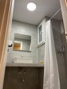 哈尔基斯 克奇肯酒店的一间带水槽和镜子的浴室