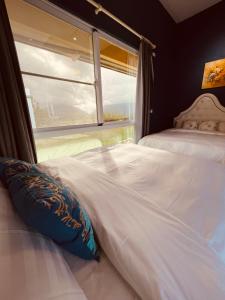 Yung-an-ts'un贝尔庄园民宿的一间卧室设有两张床和窗户。
