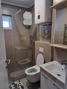 别拉什尼察Panorama View apartman的带淋浴、卫生间和盥洗盆的浴室