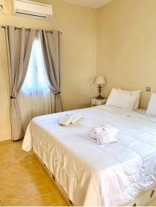 利普西岛Aegean Muses的卧室配有一张大白色床和窗户