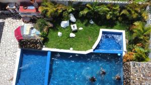 哈拉瓦科阿Sunflower village villa girasoles的享有带游泳池的小型花园的空中景致