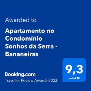 巴纳内拉斯Apartamento no Condomínio Sonhos da Serra - Bananeiras的带有文本升级为阿布兰蒂娜诺冠宁的手机的截图