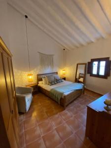 奥尔维拉Acogedora casa rural en Olvera ,La Morada的一间卧室配有一张床和一把椅子