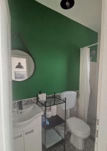 BoljevacMy Place Apartmani的绿色浴室设有卫生间和水槽