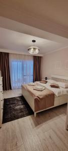 普雷代亚尔Alexys Top Residence Predeal的一间卧室设有一张大床和一个大窗户