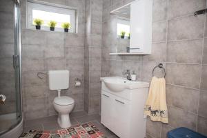 别洛瓦尔Apartmani i Sobe Kočiš的一间带卫生间和水槽的浴室