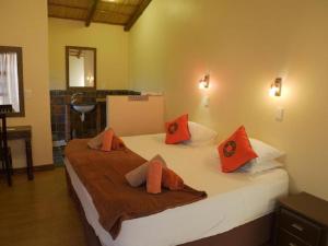 普拉伊拉多比莱尼Nghunghwa Lodge的一间卧室配有带橙色枕头的床