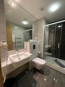萨拉热窝温泉水疗酒店的一间带水槽、卫生间和淋浴的浴室