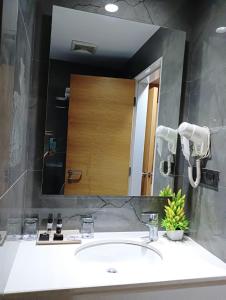 巴罗达Hotel Suba Elite Vadodara的一间带水槽和大镜子的浴室
