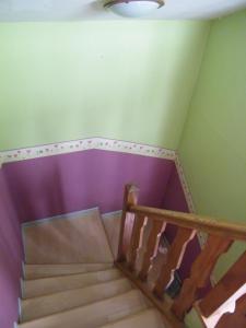 埃皮纳勒A l'ombre du lilas的紫色和绿色墙壁的房间内的楼梯