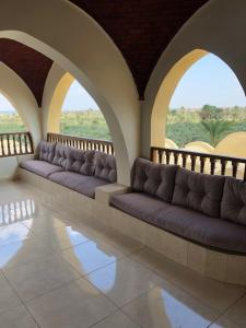 法尤姆Tunisia Castle Motel的客房设有两张沙发和两个窗户。