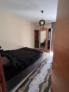 厄森尤特Luxury 1+1 in Istanbul的一间卧室配有一张床、镜子和门