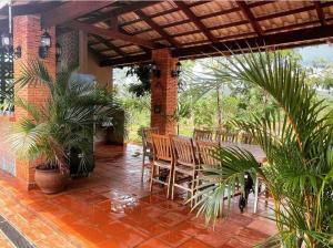 皮雷诺波利斯Magia da Serra Casa Temporada的庭院配有桌椅和植物