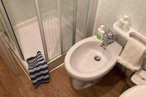 瓦托内切appartamento valtournenche il nido的带淋浴、卫生间和盥洗盆的浴室